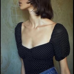 Reformation Berry Top Black Polka Dot